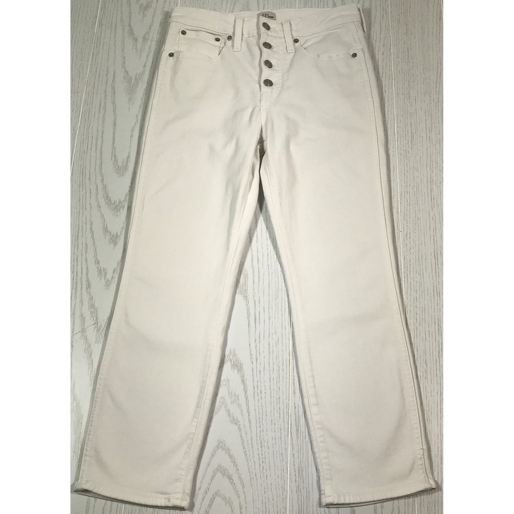 J.Crew Vintage Straight Jeans Women's 27P White Button Fly Cotton Blend Mid Rise